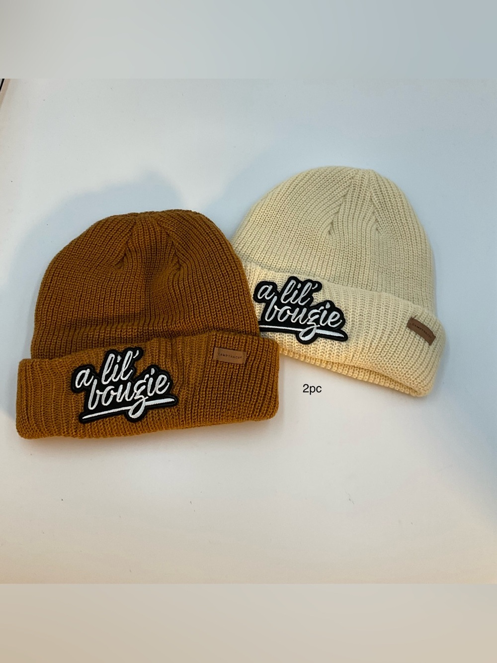 a lil' bougie Kids Knit Beanie Set - Tan & Cream
